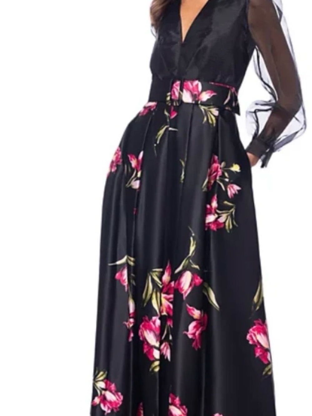 Betsy & Adam Black Maxi Dress with Pink Floral Print - Picture 9 of 11